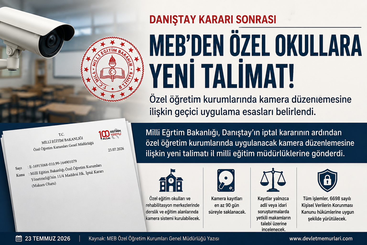 MEB, Özel Öğretim Kurumlarında Kamera Uygulamasına İlişkin Geçici Esasları Belirledi