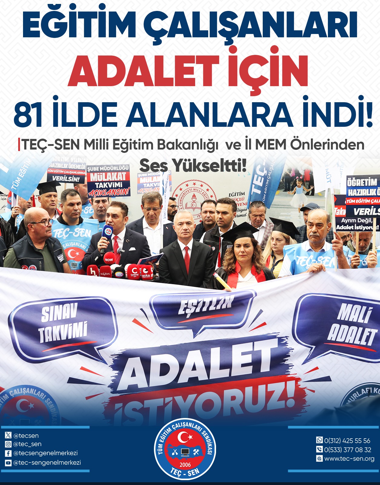 TEÇ-SEN, eğitim çalışanlarının taleplerini 81 ilde eş zamanlı eylemle gündeme taşıdı